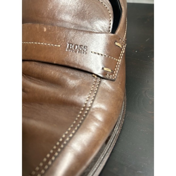 Hugo Boss Mens Brown Leather Slip On Loafers Dress Shoes Size 8.5 - Picture 5 of 7